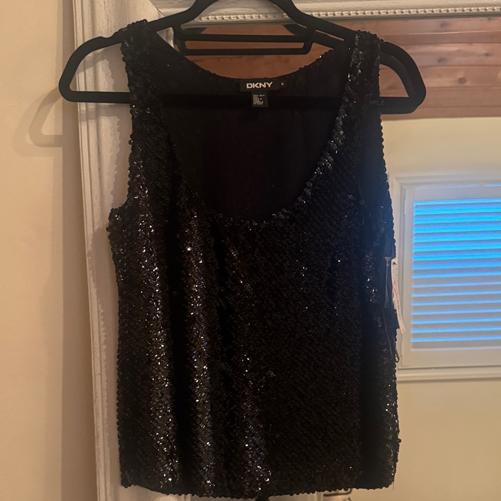DKNY Sparkling Black Sequin Tank Top